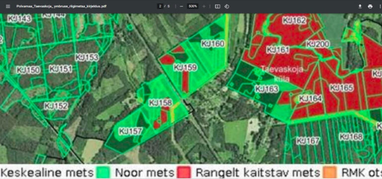 Kirjelduses kaart 1, on mõned eraldised NOOR, aga RMK metsatööde kaardil on KESK.